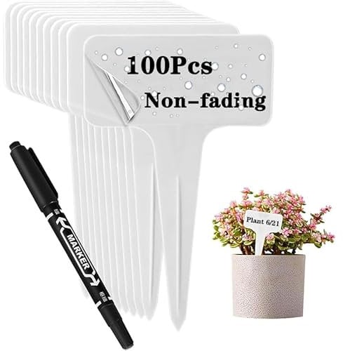 100Pcs Plastic Plant Labels and Markers, 6x10cm Waterproof Reusable Garden Tags for Outdoor Plants, Durable Seed Labels with Writing Pen, Herb Vegetable Flower Plant Tag for Gardening (White)