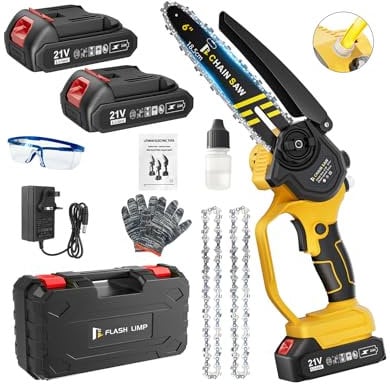 Mini Chainsaw 6 Inch, Electric Chainsaw Cordless with,Ultra-Long Battery Life & 2 Chains, Light Weight Battery, Small Chain Saw with Safety Lock for Wood Cutting Tree Pruning, Seniors Friendly