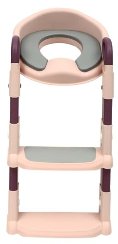 Asiento de inodoro para bebé con escalera, altura ajustable y plegable, asiento de inodoro infantil con acolchado de poliuretano y pies antideslizantes, para niños pequeños y niñas (rosa)