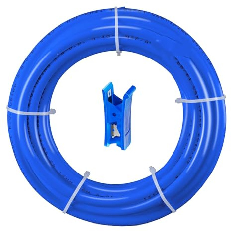 HUAZIZ 10 Meter Blau Kühlschrankschlauch, Zulaufschlauch, Osmose Schlauch für Side by Side Kühlschrank, Wasserfilter, Aquarium, Wasserzulaufleitung 3/8 (9,53 mm) mit Blau Schlauchcutter