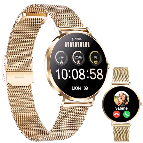 XCOAST Smartwatch Damen Mit Telefonfunktion, AMOLED Fitnessuhr Mit Schlafmonitor Kompatibel Android iOS,SchrittzäHler Kalorien IP68 Wasserdicht Smart Watch 100+Sport Modi Roségold