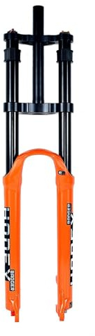 HZXQCVB 26 27,5 29'' Fourche À Suspension Air VTT Réglage du Rebond Course 140mm QR 9x100mm Pivot Droit 1-1/8'' Descente Double Épaulement Fourche Avant pour DH/VTT(Orange,26in)