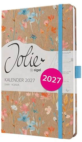 SIGEL Jolie Wochenkalender 2027 A5 blau rot Hardcover aus Kraftpapier | 7J807, Gummiband, Stiftschlaufe, 174 Seiten, vegan, Buchkalender, Terminplaner Taschenkalender