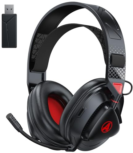 Awinnasey PH3 Wireless Gaming Headset with mic for PS5, PS4, PC, Switch, Mac - 2.4GHz Bluetooth Gaming Headphones Wireless - Low Latency,Lossless Audio Headset for Gaming, Light Red