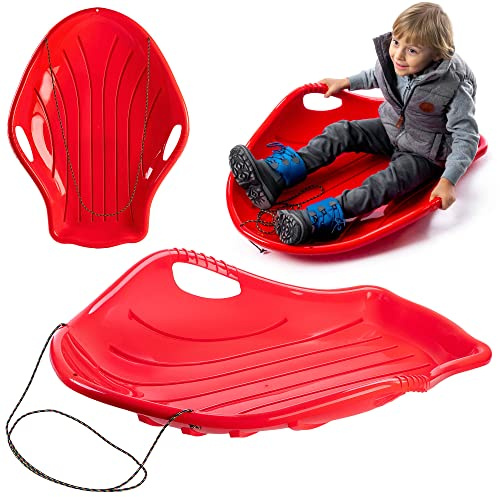 KADAX Poporutscher, 94x69x18cm Bob Schlitten für Kinder und Erwachsene, Schlitten aus Plastik, Kinderschlitten, Kunststoffrodel, Schneegleiter, Schneerutscher (Rot)