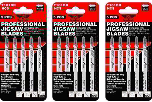 15 x TopsTools T101BR Lames de scie sauteuse pour Bosch, Dewalt, Makita, Milwaukee et bien d'autres encore
