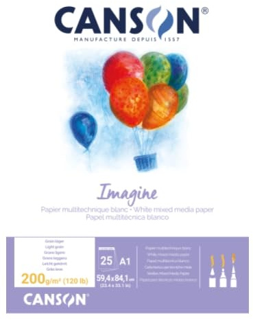 Imagine A1 Block mit 25 Blättern, 200 g/m², leichte Körnung, reinweiß, 3 Stück
