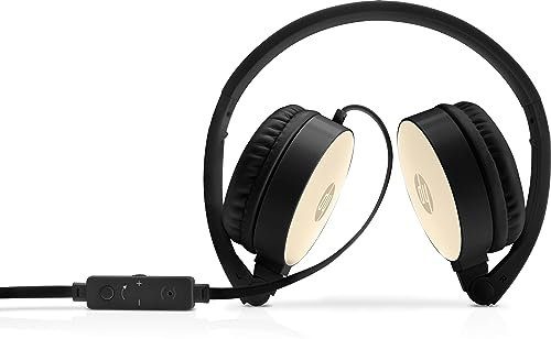 HP Headset H2800 Cuffie Cablate, Microfono e Comandi in Linea, Compatibile per Dispositivi con Porta AUX, Auricolari Imbottiti, Archetto Regolabile, Design Pieghevole, Nero/Oro