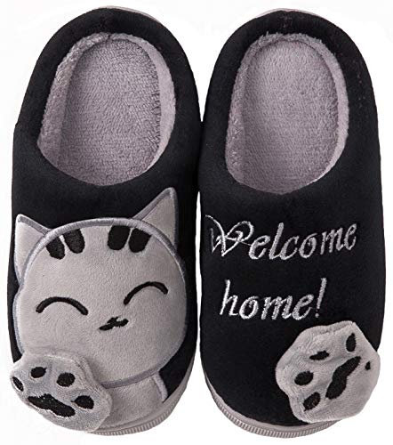 ChayChax Carino Cartone Animato Pantofole da Casa Bambini Uomo Donna Inverno Peluche Ciabatte Interne Comode Caldo Scarpe di Cotone Invernale, Nero, 25/26 EU=Produttore 28/29(200)
