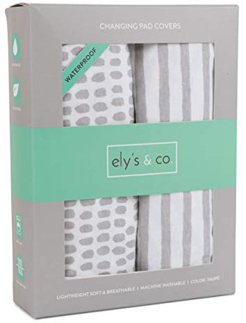 Ely's & Co. Fundas impermeables para cambiador, paquete de 2 sábanas para cunas, 100% algodón jersey con forro impermeable, gris topo neutro para bebés, niñas y niños, esenciales para recién nacidos
