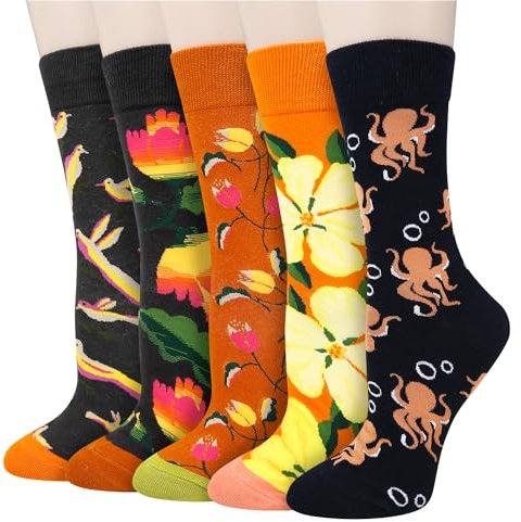 Benefeet Sox Lustige Socken für Damen und Mädchen, Crew-Socken, Urlaub, niedliche Socken, Baumwollsocken, 5er-Pack, Blumen, Einheitsgröße