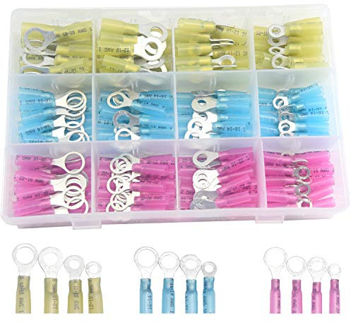 CEEYSEE 200 Pezzi Ring Elettrico Connettori Termorestringenti Isolati Crimp Terminale Foro Ø M5 6 8 10 Splice Connettori Fai-da-te – Per Cavi Da 0.5 – 6,0 mm² (Rosso、Blu、Giallo/YRRZ)