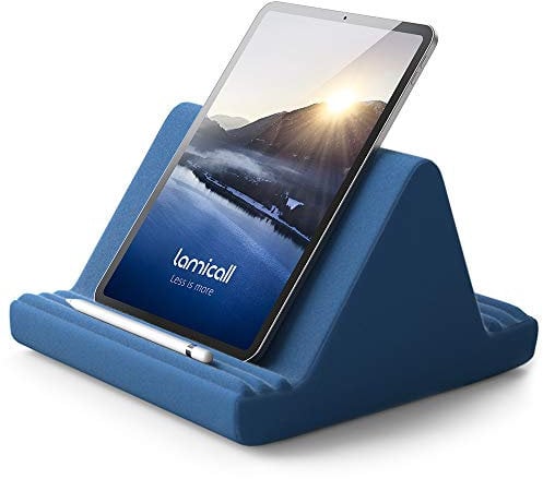 Lamicall Coussin de Support pour Tablette - Oreiller Support Tablette pour Canapé-lit, pour 2022 iPad Pro 9.7, 10.5, 12.9, iPad Air Mini 2 3 4, Switch, Tab, iPhone, Livre, Autre Tablette - Bleu