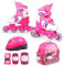 SMJ Kinder Mädchen Set 2in1 Inliner Rollschuhe VERSTELLBAR Inline Skates mit LED Rollen + Schonerset + Helm + Tasche (30-33)