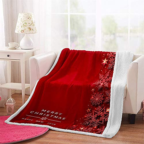 Mateju Weihnachten Kuscheldecke Flauschige Decke Rentier Weihnachtsmann Bedruckt Decke - Winter Weiche Warme Doppelschicht Microfaser Wohndecke Sofadecke (rot,100x150cm)