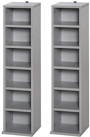 HOMCOM 204 CD Media Display Shelf Unit Set of 2 Blu-Ray Tower Rack w/Adjustable Shelves Bookcase Storage Organiser, Grey