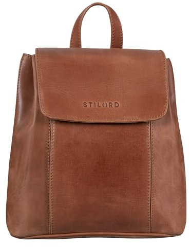STILORD 'Fiona' Sac à dos en cuir véritable femme - Sacs à dos vintage pour bureau, ville, université et voyage - Élégant daypack sacoche convertible, Couleur:andorra - marron
