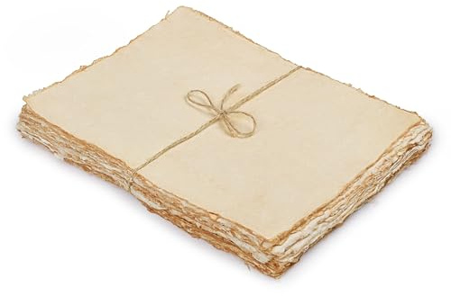 LEATHER VILLAGE 100% Cotton Watercolor Paper - 6 X 4 inches, 50 Sheets - Mixed Media Watercolor Paper - 150 GSM Thick Deckle Edge Virgin 100% Cotton Handmade Paper - Vintage Toned