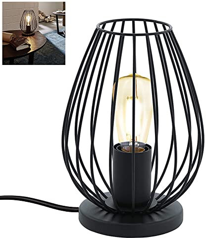 Métal Lampe de Table, Lampe à Poser Vintage 1 Flamme E27, lampadaire avec prise et interrupteur, lampe de chevet,Noir Lampes 220V,pour les fêtes, les événements de patio pour,café, bar