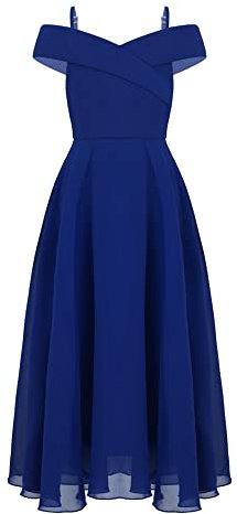 IEFIEL Enfant Robe Princesse Soirée Mariage Cérémonie Fille Bretelle Robe de Demoiselle d'honneur Fleur Hors Epaules Dénudées Corsage Taille Haute Z Bleu Royal 12 Ans