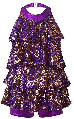 inhzoy Vestito Pattinaggio Artistico Bambina con Paillettes Leotard Vestito Danza Moderna Jazz Tutu Balletto Dancewear Abiti da Ballo Latino Costume Ballerina Samba Viola 8 Anni