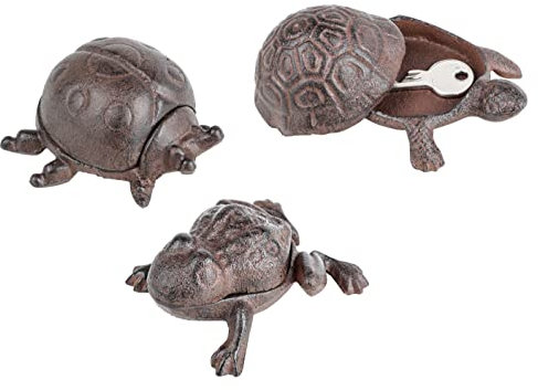 Spetebo Schlüsselversteck Gusseisen Tiere - 3er Set - Geheimfach für Schlüssel und Geocache - Schlüsselablage für außen Garten Figuren Deko