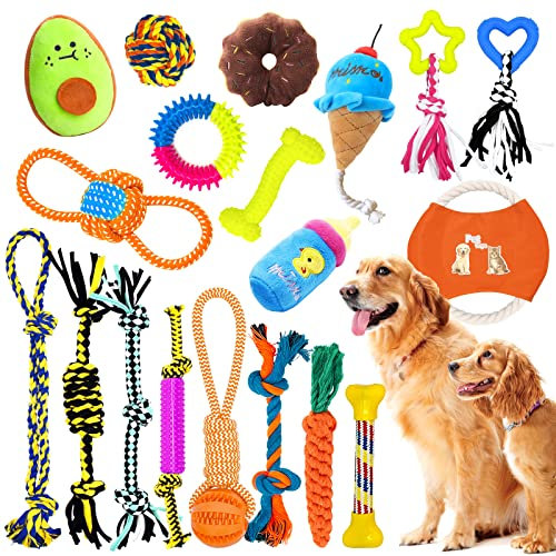 JOYBOY Jouets pour Chien - 19 Pièces en Peluche et Corde en Coton Naturel Durables - pour Petit et Moyen Chien