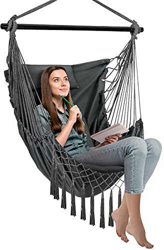 OLAMASA Hängesessel 2 Kissen zum Aufhängen Hängestuhl Hängesitz Indoor und Outdoor Hängekorb mit Tasche Hängesitz Aufhängung Hängeschaukel Hängestuhl Schaukel Indoor Federwiege