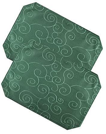 Haus und Deko 2er Platzset 35 x 50 cm Dunkelgrün Tischset Struktur Damast Circle, bügelfrei fleckenabweisend Platzdeckchen, abwaschbar abwischbar Untersetzer Tischsets
