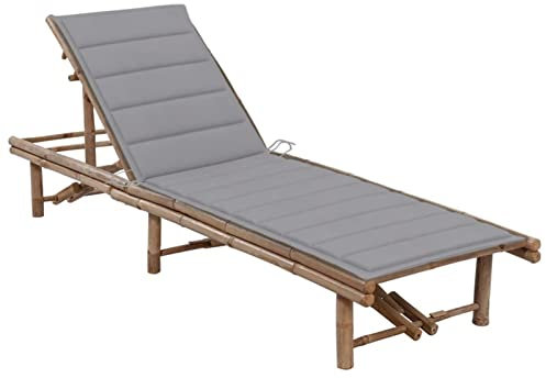 Mogou Garten-Sonnenliege mit Auflage, Gartenliege, Liegestuhl, Sonneninsel Outdoor, Sonnenstuhl, Liegen, Gartenmöbel, Bäderliege, Relaxliege,Bambus