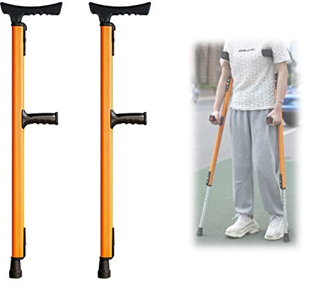Achselkrücken Höhenverstellbar, Gehstöcke für Erwachsene, Ergonomischer Griff, Gehhilfe für ältere Menschen, Geeignet für Körpergröße: 150-190 cm (Color : Yellow, Size : 2 Counts)