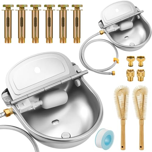 Tessco 2 Sets, automatische Tier-Trinkwasserschale mit Schwimmerventil, Wasser-Futterstation, Bewässerungs-Set, Vieh für Hunde, Pferde, mit Rohrverbinder, Senkkopfschraube (normaler Stil, Edelstahl)