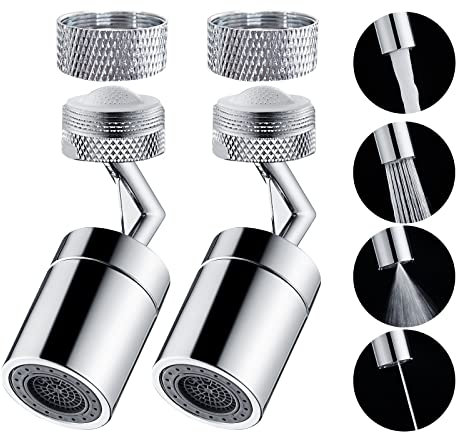 VAKITAP 720 Grad Schwenkbarer Wasserhahnbelüfter, 4 Funktionen Sprühwasserhahnkopf, Universal Spritzfilter Wasserhahn Ersatzteil für Küchenspüle, 55/64 Zoll Außen- oder Innengewinde