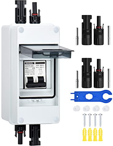 DC Trennschalter PV Anlage Leitungsschutzschalter Sicherungsautomat 2 Polig 40A 12V (12V-400V) Mit Kabel Solarstecker IP65 Wasserdicht Gehäuse