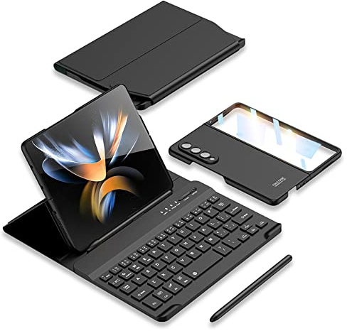 COQUE Samsung Galaxy Z Fold 4, Protecteur d'Écran, Clavier, Étui en Cuir, Stylet+Fente Stylo, Kit de Bureau, Téléphone Pliable 5G - Noir