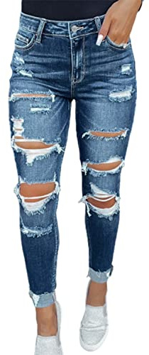 KUNMI Women's Ripped Stretch Skinny Boyfriend Jeans Cute Distressed Denim Pants