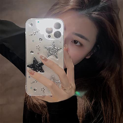 Bakicey hülle für iPhone 12, Glitzer Stern Handyhülle Weiche Silikon Kratzfest Schutzhülle Aesthetic Muster Crystal Stoßfeste Case Cover für iPhone 12, Transparent