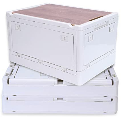 TSHIGO Boîte de rangement pliable boîte de rangement pliable Caisse pliable,boîte de rangement pliable avec couvercle en bois,5 portes,13gal poids léger,facile à ranger