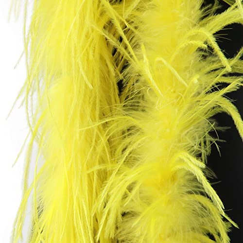 SYSUII Flauschige Marabu-Boa zum Basteln, 200 cm Natürliche Straußenfeder Schal Federboa DIY Verkleidung Zubehör Halloween Hochzeit, Party Dekorationen 1920s Gatsby Karneval Kostümzubehör -Gelb