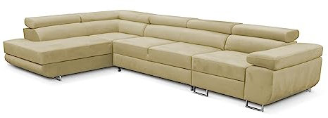 KREATIVE FURNITURE & DESIGN Ecksofa Links 343x88x203 cm - Sofa mit Schlaffunktion - Geräumig Eckcouch - Couch L Form - Wohnlandschaft L-Form Perfekt Für Ihr Zuhause Beige Links