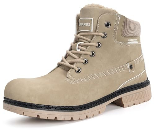 Stivali Donna Inverno Scarpe da Neve Caldi Snow Boots Impermeabili Stivaletti Pelliccia Stringate Outdoor, Cachi, 38 EU