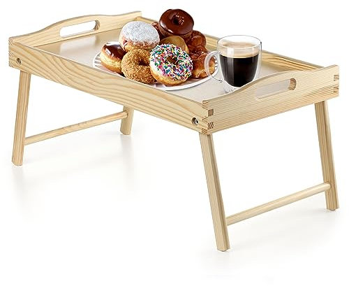 KADAX Mesa de cama, bandeja de desayuno de madera de pino, 19 x 30 x 50 cm, bandeja plegable, bandeja de comida para desayuno en la cama, mesa auxiliar (incoloro)