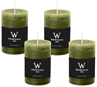 4er Set Adventskranzkerzen Rustik Marble Kerzen durchgefärbt mit Abbrandschutz Olive Grün 130 x 78 mm