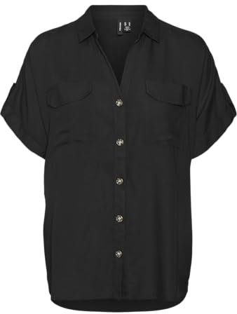 VERO MODA Womens Vmbumpy S/S Shirt WVN Ga Noos Short-Sleeved Blouse, Black, M UK