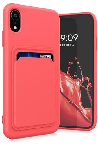 kwmobile Case Compatible with Apple iPhone XR Case - TPU Phone Cover with Credit Card Holder - Neon Pink