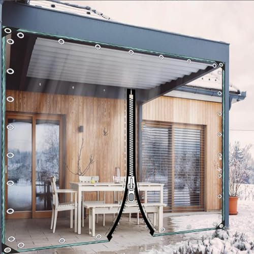 KOOEIN Telone Impermeabile in Plastica PVC con Occhielli e Cerniera,Telo Trasparenti per Esterni,Tende Divisorie in Vinile,Pannelli Laterali in Telone per Gazebo Portico Pergola,L×H-3x2.5m/9.8x8.2ft