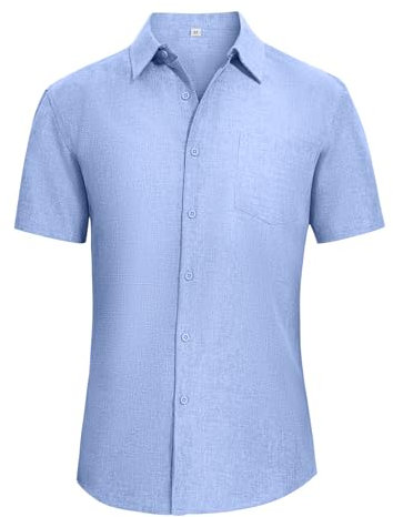 SIHOHAN Men's Short Sleeved Shirts Casual Button Down Shirts Short Summer Sleeve Shirts Holiday Beach Shirt Blue