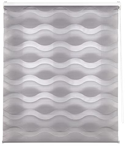 INTERBLIND | Estor Noche y Día Elegante 120x180 - Tamaño Tela 117x175 - Fácil Instalación Plata