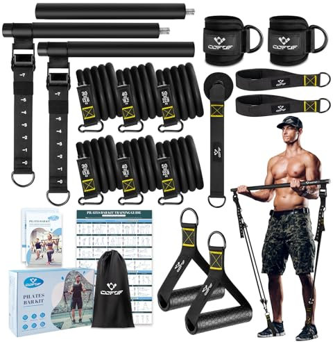 Pilates-Stangen-Set mit Widerstandsbändern, multifunktionale Metall-Übungsstange mit robuster Metallschnalle, tragbares Heim-Fitness-Studio, Pilates-Widerstandstangen-Set für schweres Training, Männer