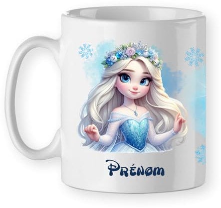Mug Princesse thème neige féerique, avec prénom personnalisable, cadeau fille à offrir tasse glace prénom pour enfant ou maman anniversaire Noël céramique
